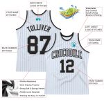 Custom Basketball Jersey with Personalized Name and Number - White Teal Pinstripe Black-Gray Authentic Design Personalized