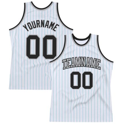 Custom Basketball Jersey with Personalized Name and Number - White Teal Pinstripe Black-Gray Authentic Design Personalized