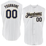 Custom Name Number Baseball Jersey - Personalized Authentic Black Gray White Teal Pinstripe Sleeveless Personalized White