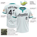 Customizable Softball Jersey with Personalized Name & Number - Unisex Black-Gray Two-Button Teal Pinstripe Design Personalized