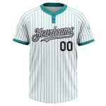 Customizable Softball Jersey with Personalized Name & Number - Unisex Black-Gray Two-Button Teal Pinstripe Design Personalized