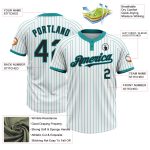 Custom Name and Number Unisex Softball Jersey - Personalized White Teal Pinstripe Black Two-Button Design Personalized White