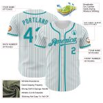 Custom Team Name and Number Baseball Jersey - Personalized White Teal Pinstripe Gray Authentic Baseball Jersey Personalized