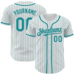 Custom Team Name and Number Baseball Jersey - Personalized White Teal Pinstripe Gray Authentic Baseball Jersey Personalized