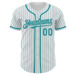 Custom Team Name and Number Baseball Jersey - Personalized White Teal Pinstripe Gray Authentic Baseball Jersey Personalized