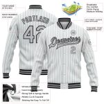 Custom Name Number Varsity Letterman Jacket - Personalized Gray Black Teal Pinstripe Bomber Full-Snap Personalized White