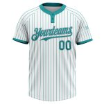 Custom Name Number Unisex Softball Jersey - Personalized Gray Teal Pinstripe Two-Button Design Personalized White Teal Pinstripe