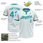 Custom Name Number Unisex Softball Jersey - Personalized Gray Teal Pinstripe Two-Button Design Personalized White Teal Pinstripe