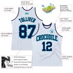Custom Name and Number Personalized Basketball Jersey in White Teal Pinstripe Navy - Authentic Team Gear Personalized White