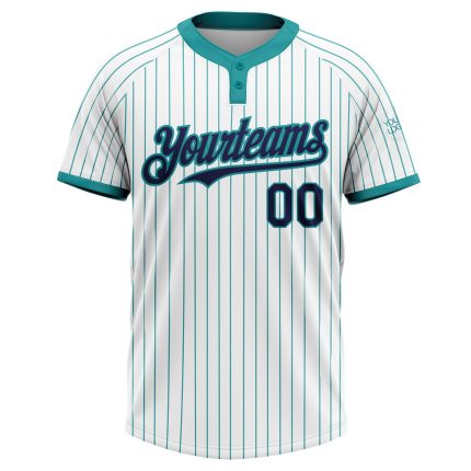 Custom Softball Jersey with Name & Number - Personalized Navy Two-Button Unisex Pinstripe Teal Personalized White Teal Pinstripe