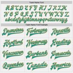 Customizable Team Bomber Jacket with Pinstripe Design - Personalized Full-Snap Varsity Letterman in White Teal Old Gold and Black