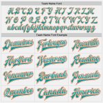 Custom Team Name Number Varsity Letterman Jacket - Personalized White Teal Pinstripe Orange Black Full-Snap Bomber Personalized