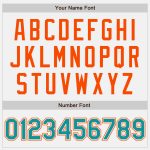 Custom Team Name Number Varsity Letterman Jacket - Personalized White Teal Pinstripe Orange Black Full-Snap Bomber Personalized