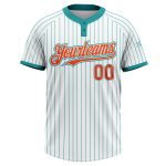 Custom Name and Number Softball Jersey Personalized Unisex Two-Button Teal Pinstripe Orange 120% Polyester Personalized White