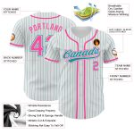 Custom Name and Number Personalized Baseball Jersey Pink White Teal Pinstripe Authentic Personalized White Teal Pinstripe