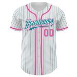 Custom Name and Number Personalized Baseball Jersey Pink White Teal Pinstripe Authentic Personalized White Teal Pinstripe
