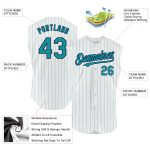 Custom Name and Number Personalized Baseball Jersey - White Teal Pinstripe Pink Sleeveless Personalized White Teal Pinstripe