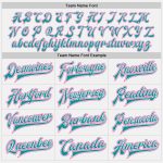 Custom Name and Number Varsity Letterman Jacket Pink Bomber with Teal Pinstripes - Personalized Full-Snap Design Personalized