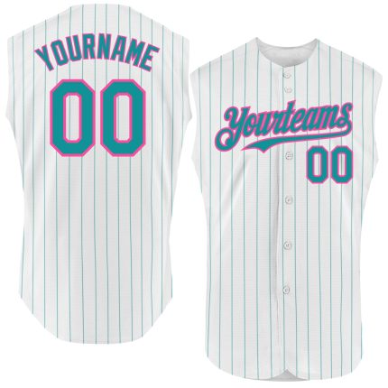 Custom Name and Number Personalized Sleeveless Baseball Jersey White Teal Pinstripe Purple Personalized White Teal Pinstripe