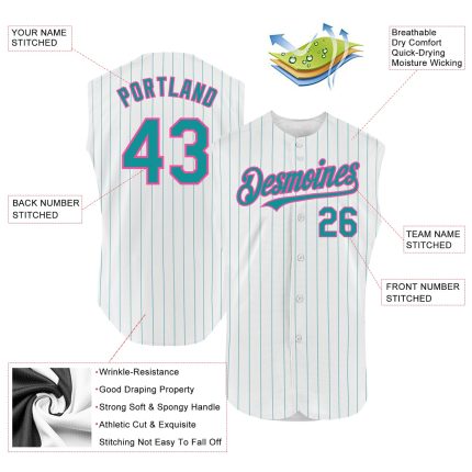 Custom Name and Number Personalized Sleeveless Baseball Jersey White Teal Pinstripe Purple Personalized White Teal Pinstripe