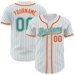 Customizable Teal-Orange Pinstripe Baseball Jersey with Personalized Name and Number - Authentic Design Personalized White