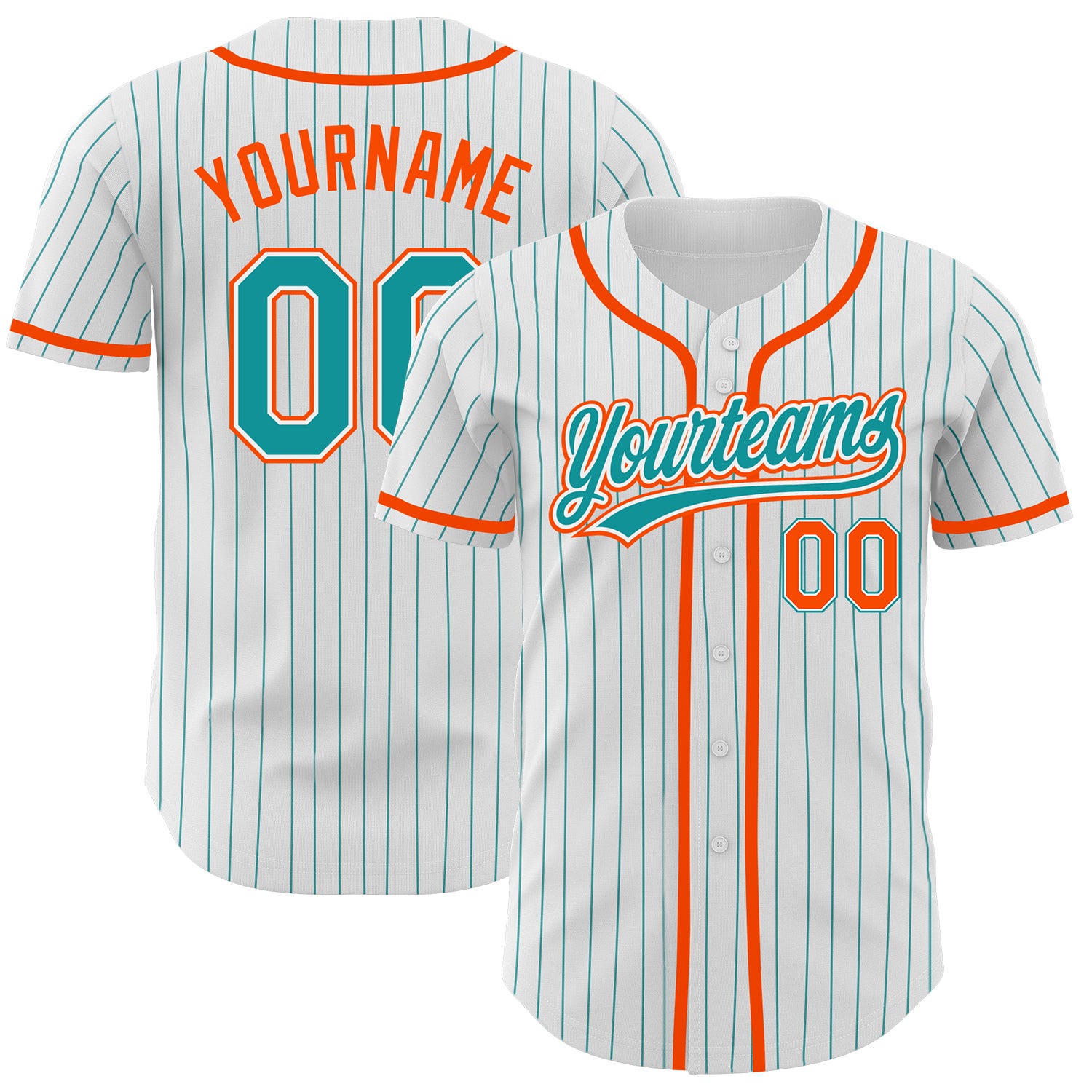 Customizable Teal-Orange Pinstripe Baseball Jersey with Personalized Name and Number - Authentic Design Personalized White