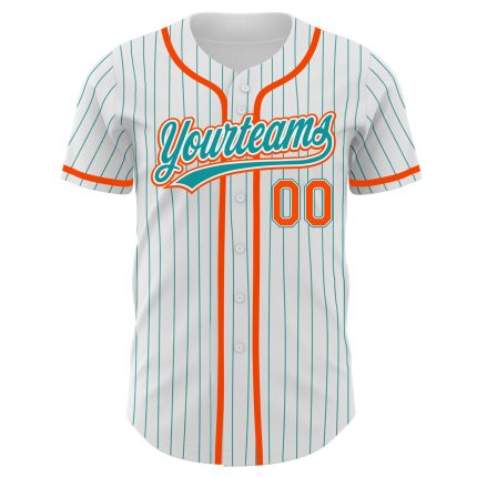 Customizable Teal-Orange Pinstripe Baseball Jersey with Personalized Name and Number - Authentic Design Personalized White
