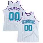Custom Name Number Basketball Jersey Personalized Teal Purple Pinstripe Authentic Team Apparel Personalized White Teal Pinstripe