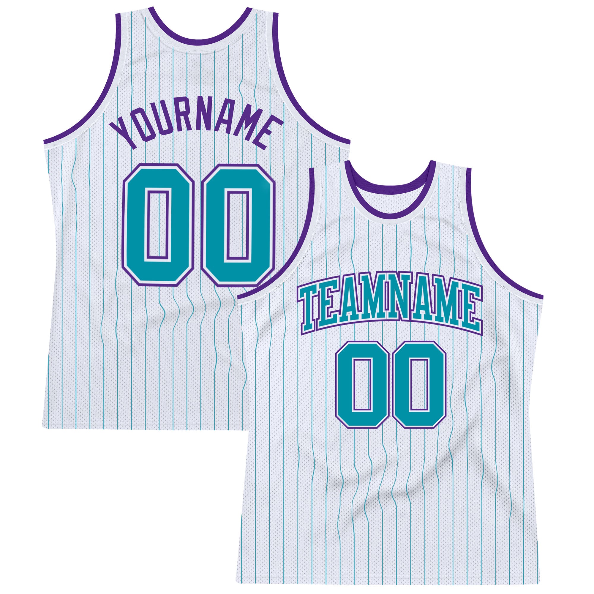 Custom Name Number Basketball Jersey Personalized Teal Purple Pinstripe Authentic Team Apparel Personalized White Teal Pinstripe