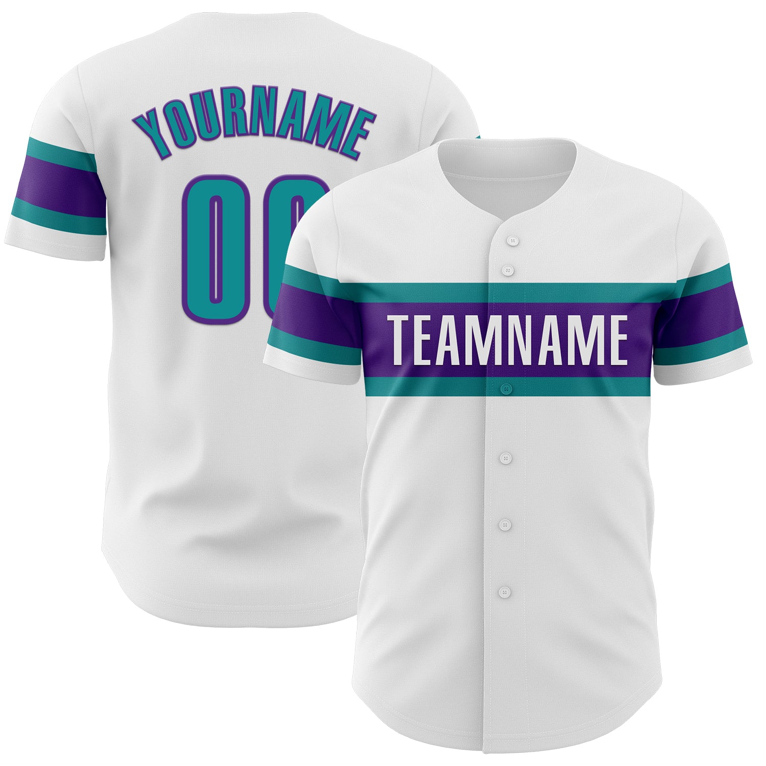 Personalized Authentic Baseball Jersey in White Teal and Purple colors Personalized White Teal-Purple Authentic Baseball