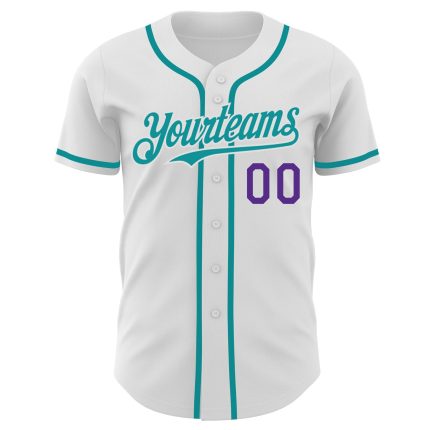 Custom Name and Number Baseball Jersey - Personalized Authentic Teal-Purple Design, White Team Colors Personalized White