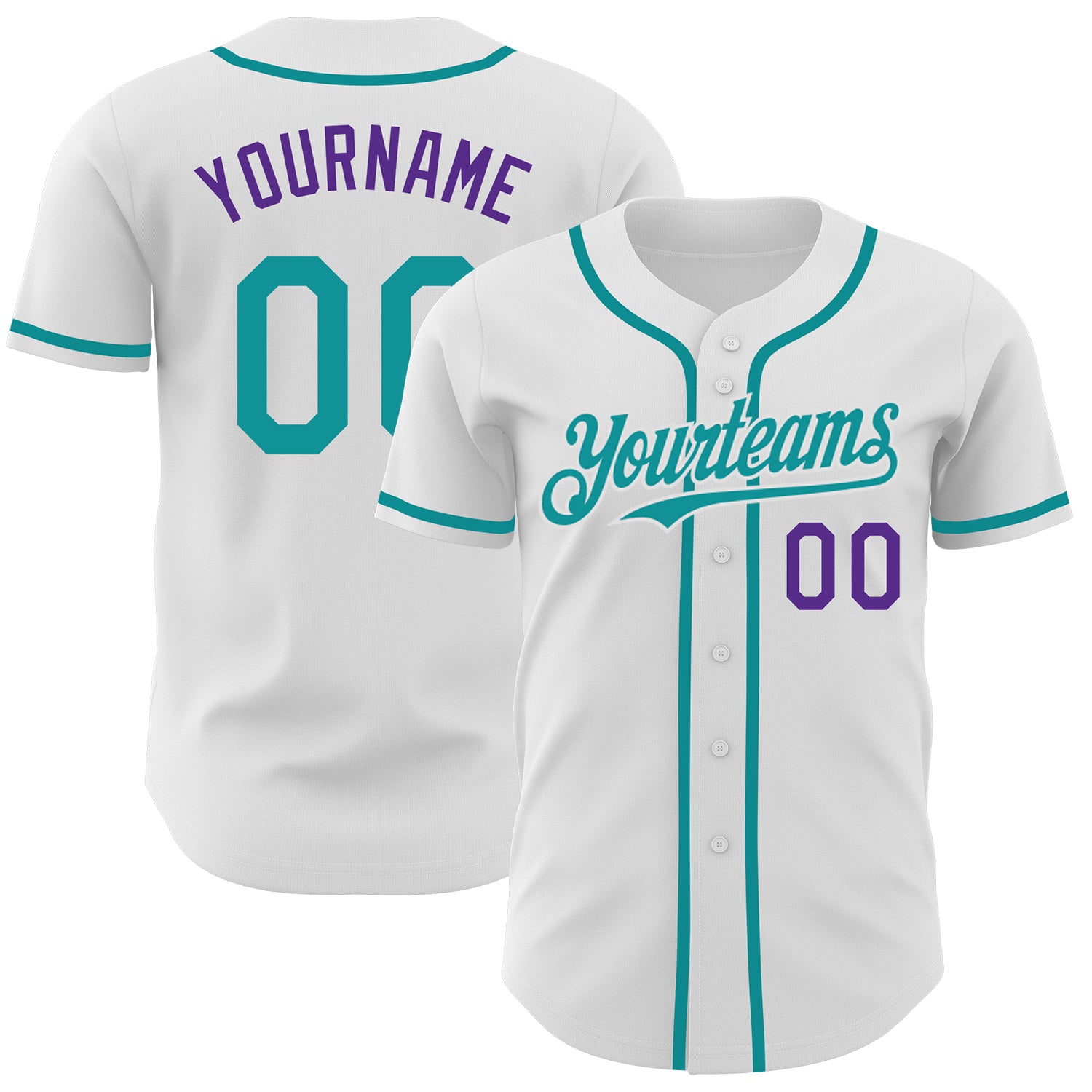 Custom Name and Number Baseball Jersey - Personalized Authentic Teal-Purple Design, White Team Colors Personalized White