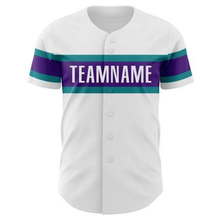 Personalized Authentic Baseball Jersey in White Teal and Purple colors Personalized White Teal-Purple Authentic Baseball
