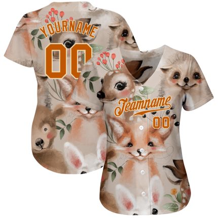 Custom Name & Number Personalized Foxes Baseball Jersey - White Texas Orange-Cream 3D Pattern Design Personalized White Texas