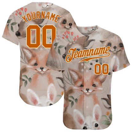 Custom Name & Number Personalized Foxes Baseball Jersey - White Texas Orange-Cream 3D Pattern Design Personalized White Texas