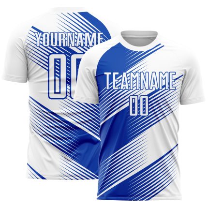 Custom Name & Number White Thunder Blue Line Soccer Jersey Uniform - Personalized Team Gear Personalized White Thunder Blue