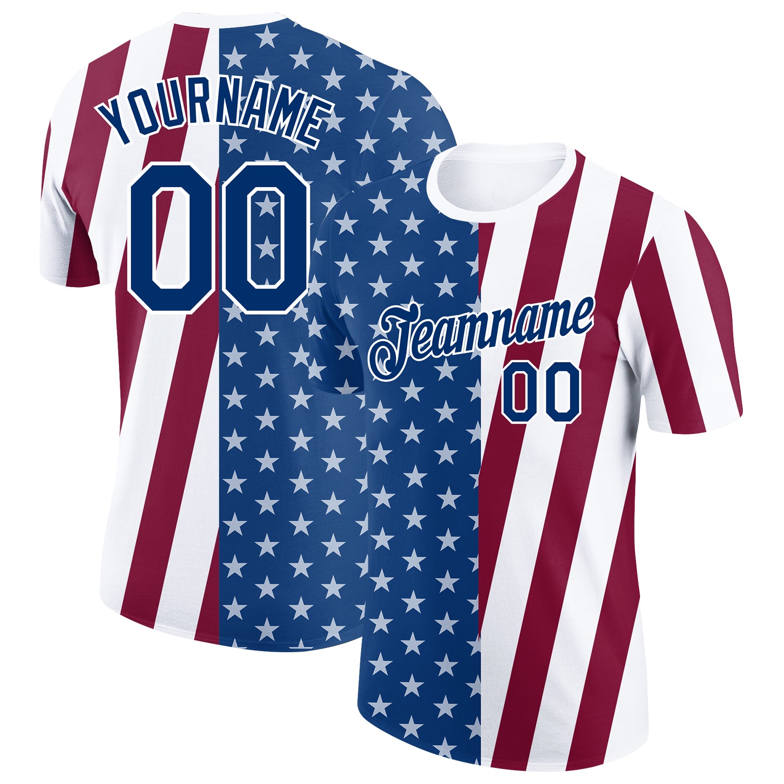 Custom US Navy 3D Pattern Design Performance T-Shirt with Personalized Name and Number in Blue-Maroon Personalized White
