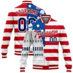 Personalized American Flag Bomber Jacket with 3D Congress Building Design, Custom Name & Number, Varsity Full-Snap Style