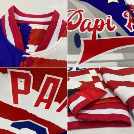 Personalized American Flag Bomber Jacket with 3D Congress Building Design, Custom Name & Number, Varsity Full-Snap Style