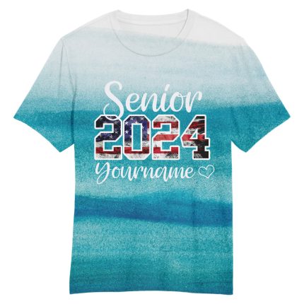 Custom USA Flag Graduation T-Shirt with Team Name and Number - Personalized 3D Design Performance Tee Personalized White