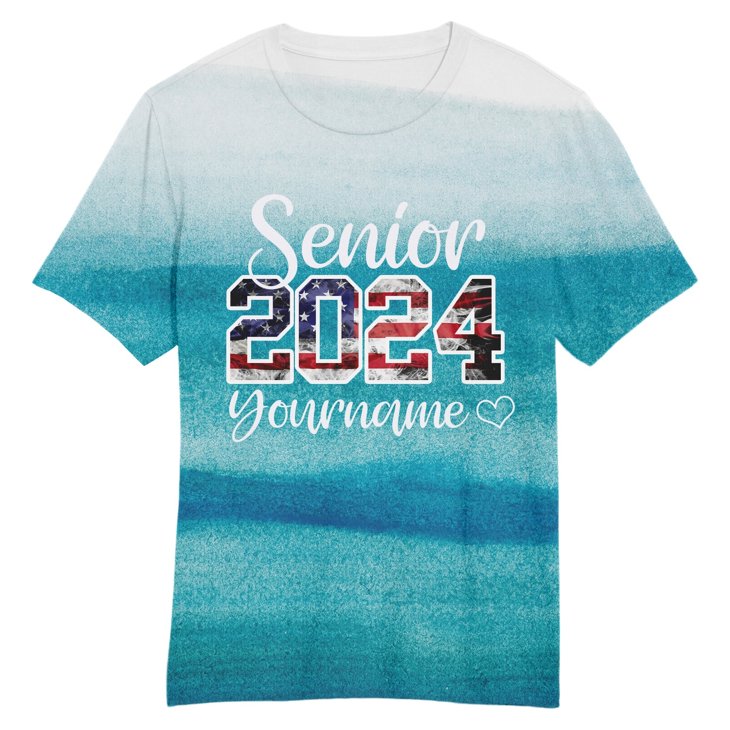 Custom USA Flag Graduation T-Shirt with Team Name and Number - Personalized 3D Design Performance Tee Personalized White