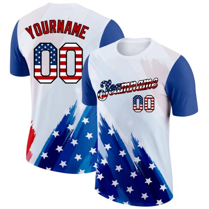 Personalized USA Flag T-Shirt with Custom Name & Number, 3D Royal Red-Black Design, American Flag Fashion Performance Tee