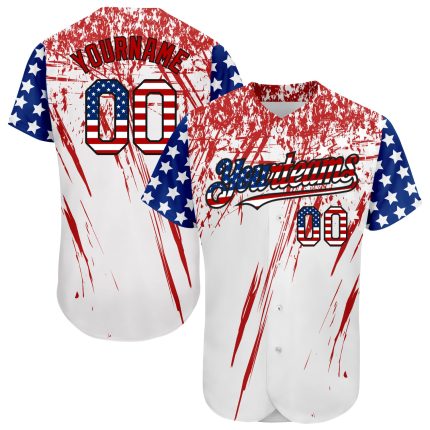 Personalized USA Flag Baseball Jersey with Custom Name & Number - 3D Royal Red-Black Design Personalized White USA Flag Royal
