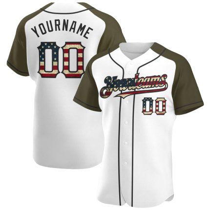 Personalized Vintage USA Flag Baseball Jersey - Black Raglan Sleeves Personalized White Vintage USA Flag-Black Authentic