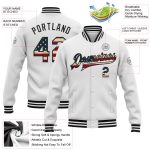 Custom Vintage USA Flag Black Bomber Varsity Jacket with Personalized Name and Number - Full Snap Letterman Style Personalized