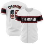 Customizable Vintage USA Flag Baseball Jersey with Black-Maroon Design - Personalized Name and Number Personalized White