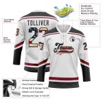 Custom Name and Number Vintage USA Flag Hockey Jersey Black-Maroon Lace Neck Personalized Team Apparel Personalized White