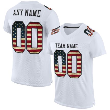Personalized Vintage USA Flag Black Mesh Football Jersey Authentic Design Personalized White Vintage USA Flag-Black Mesh