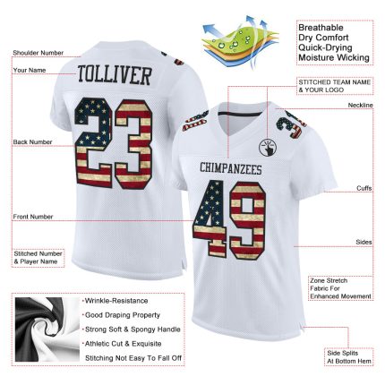 Personalized Vintage USA Flag Black Mesh Football Jersey Authentic Design Personalized White Vintage USA Flag-Black Mesh
