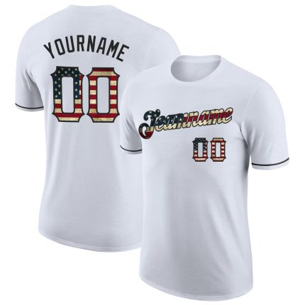 Custom Vintage USA Flag Performance T-Shirt - Black, Personalized Team Name & Number, Sports Apparel Personalized White Vintage
